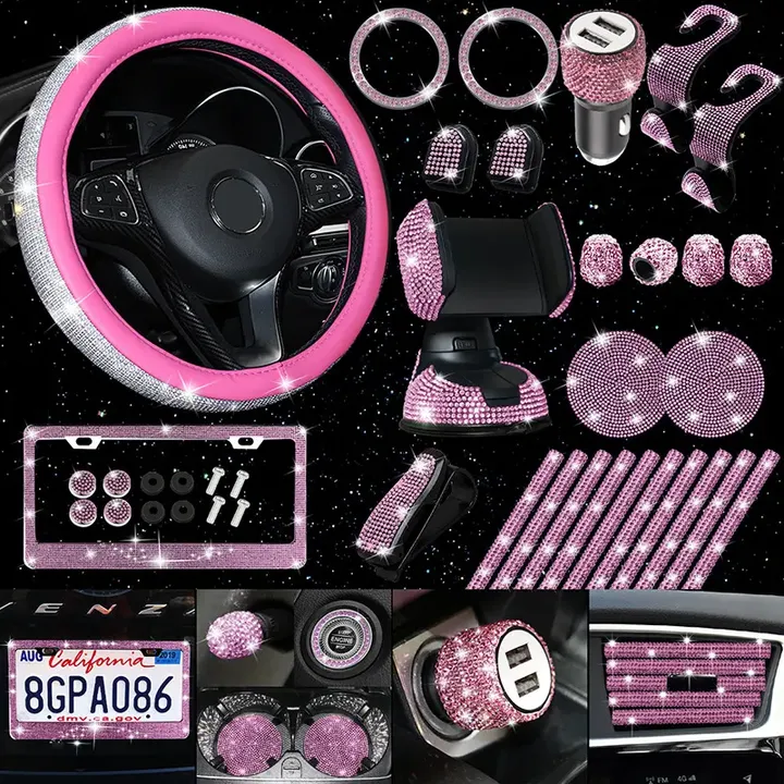 طقم من 7 قطع إكسسوارات سيارة رائعة للنساء . 7 Piece Set of Exquisite Car Accessories for Women and