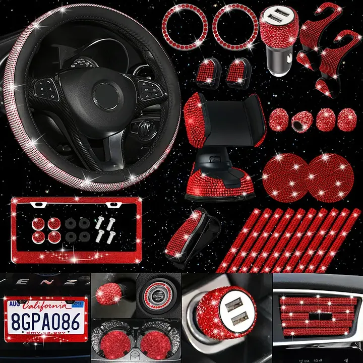طقم من 7 قطع إكسسوارات سيارة رائعة للنساء . 7 Piece Set of Exquisite Car Accessories for Women and
