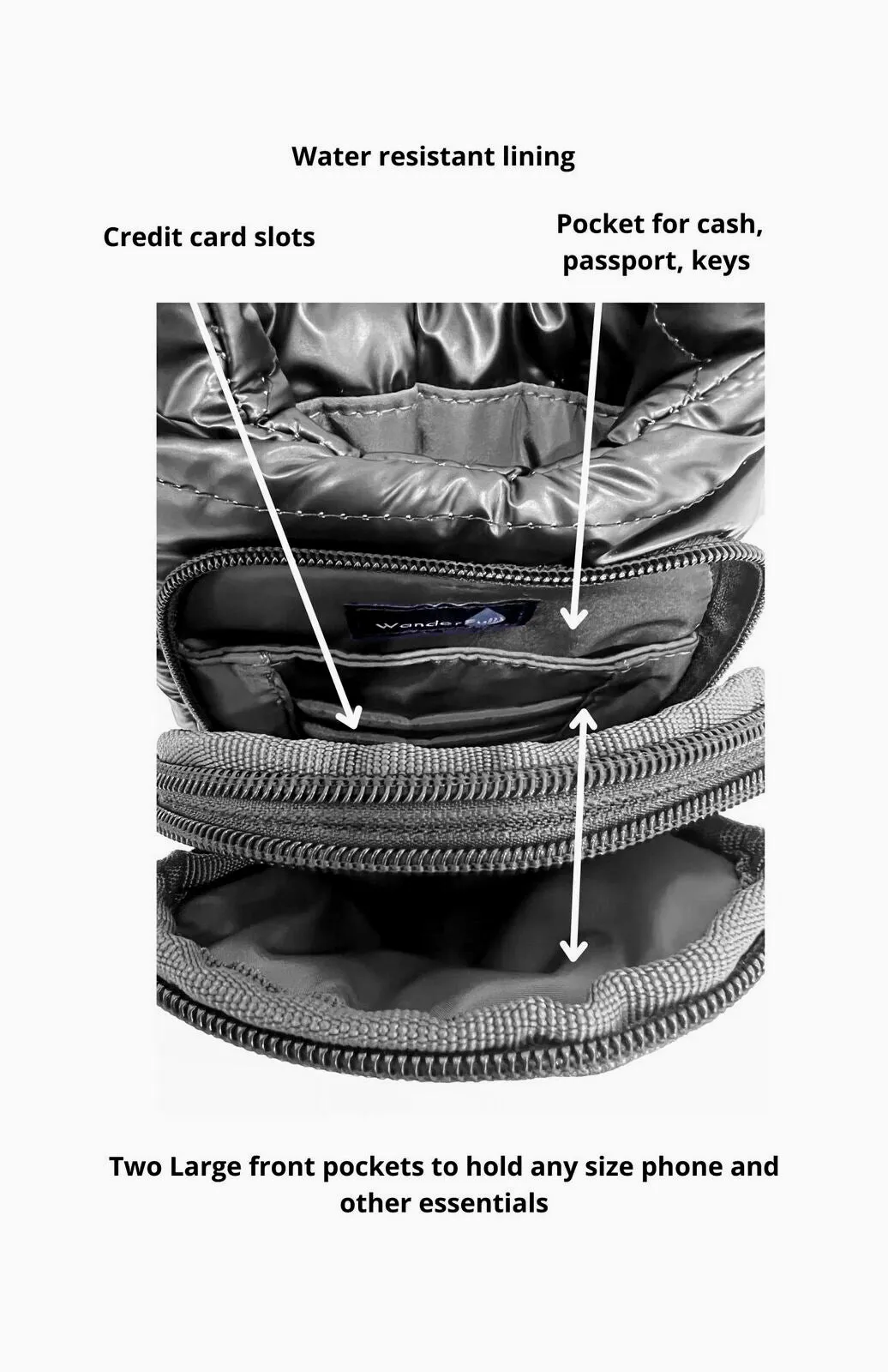 Copy of Wanderfull Water Bottle Bag White Glossy & Striped Strap Carrier Puffer Tote Quilted Handbag Sling Crossbody