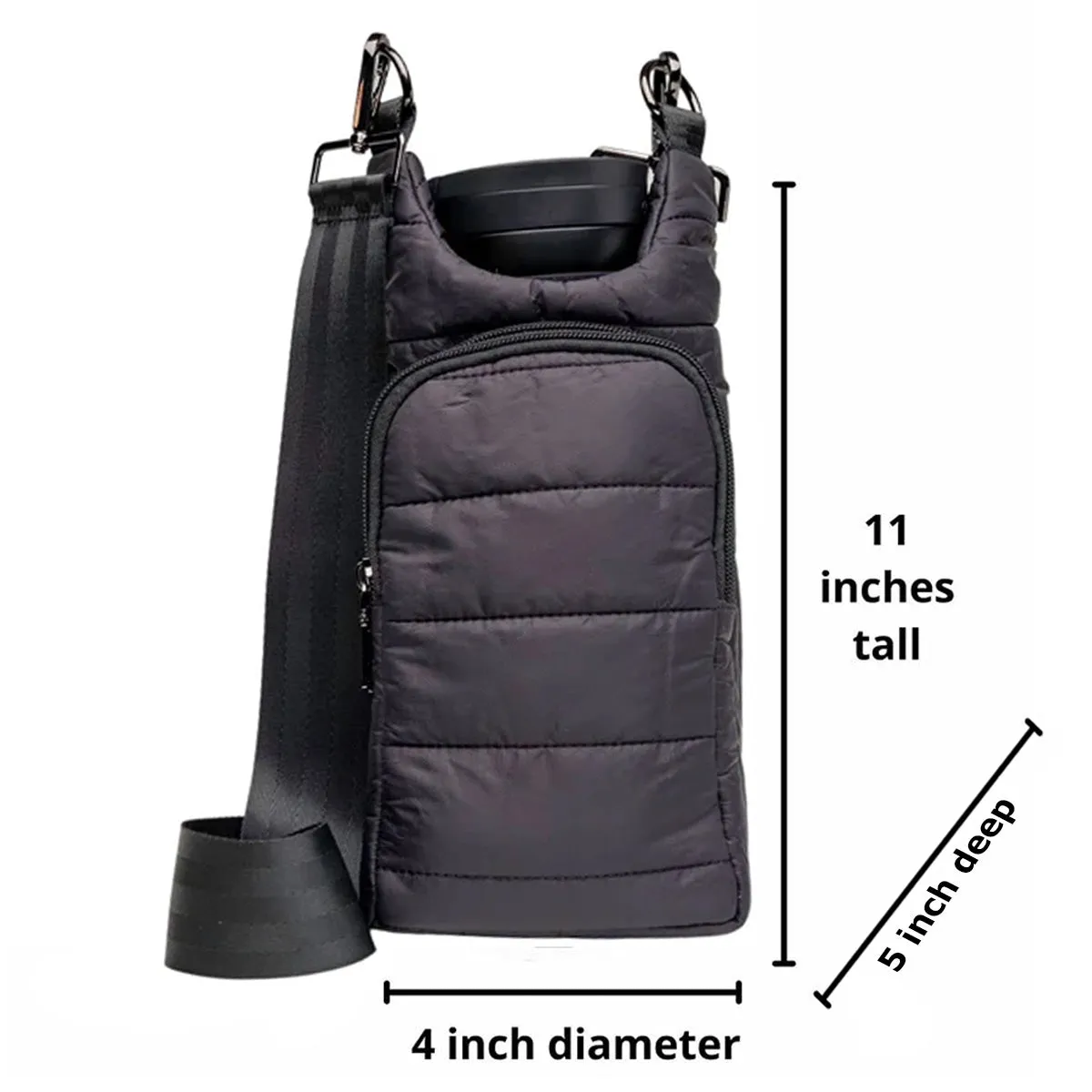 Copy of Wanderfull Water Bottle Bag White Glossy & Striped Strap Carrier Puffer Tote Quilted Handbag Sling Crossbody