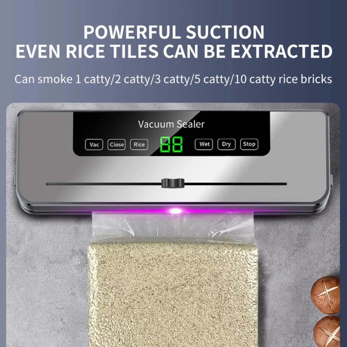 Electric Vacuum Sealer Dry/Wet Food Sealed Packaging Kitchen Food Storage Seal UV Sterilization Built-in Cutter Knife