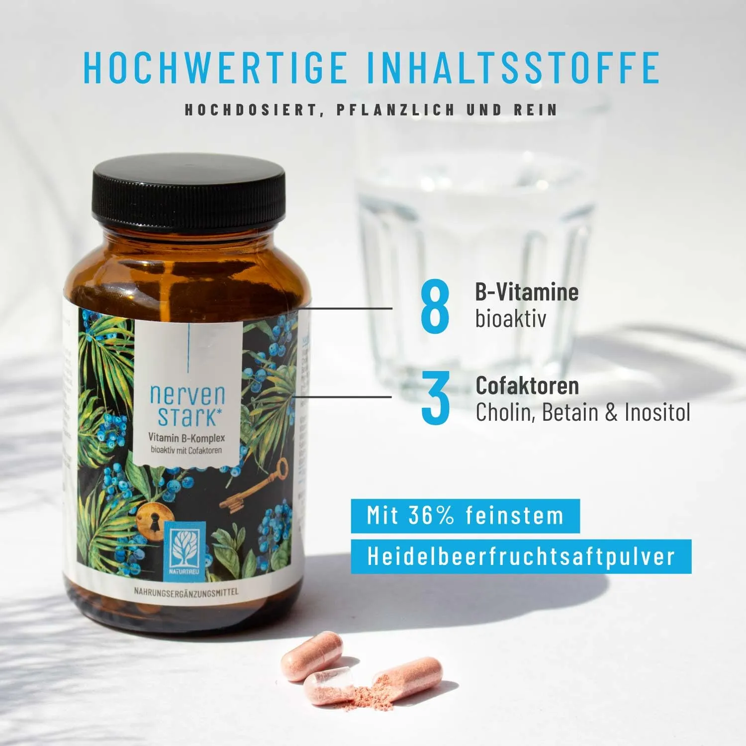 High Potency Vitamin B Complex Capsules with Active Cofactors - Vegan, No Additives - NATURTREU