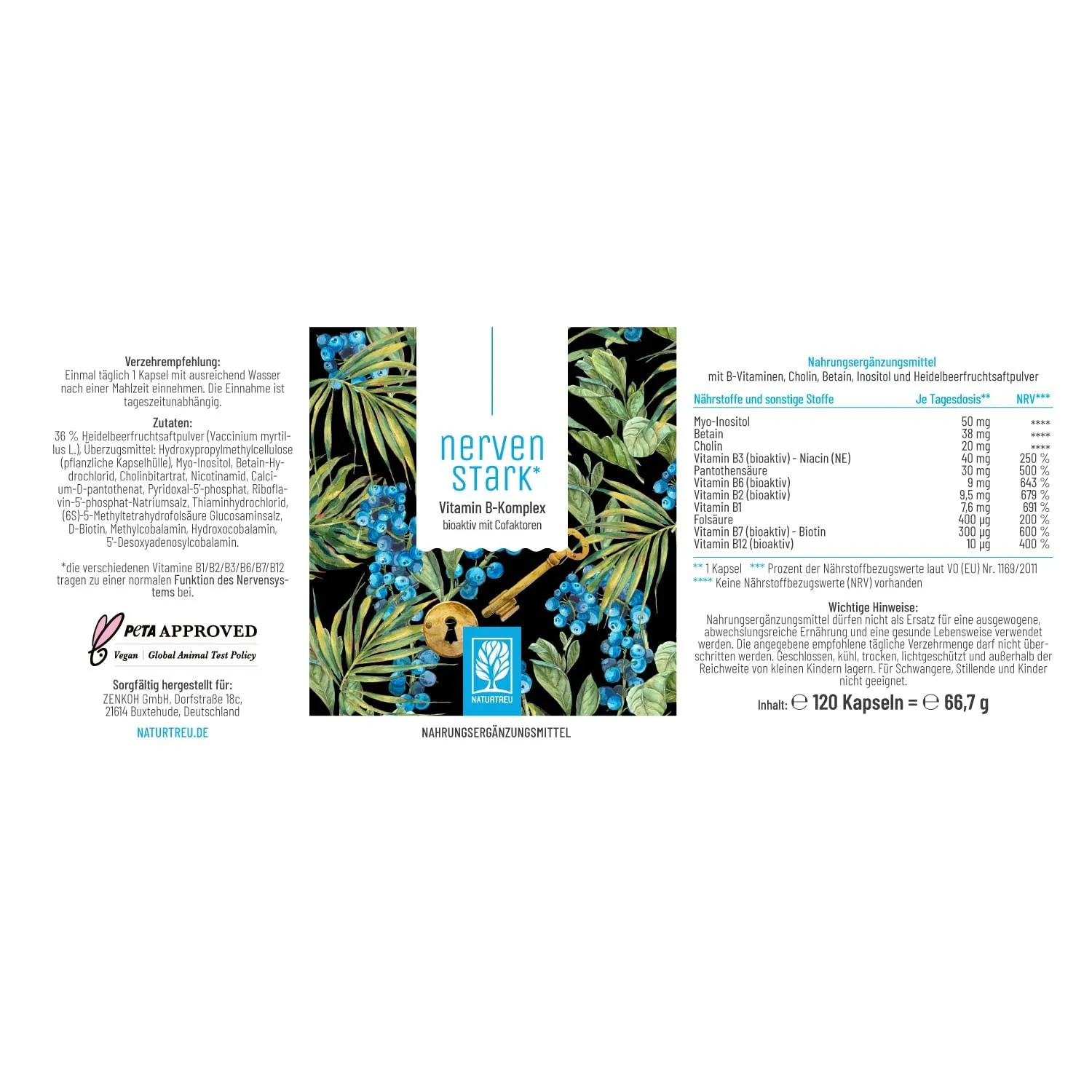 High Potency Vitamin B Complex Capsules with Active Cofactors - Vegan, No Additives - NATURTREU