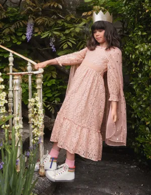 Lace Cape Dress-Provence Pink/ Gold Foil Spot