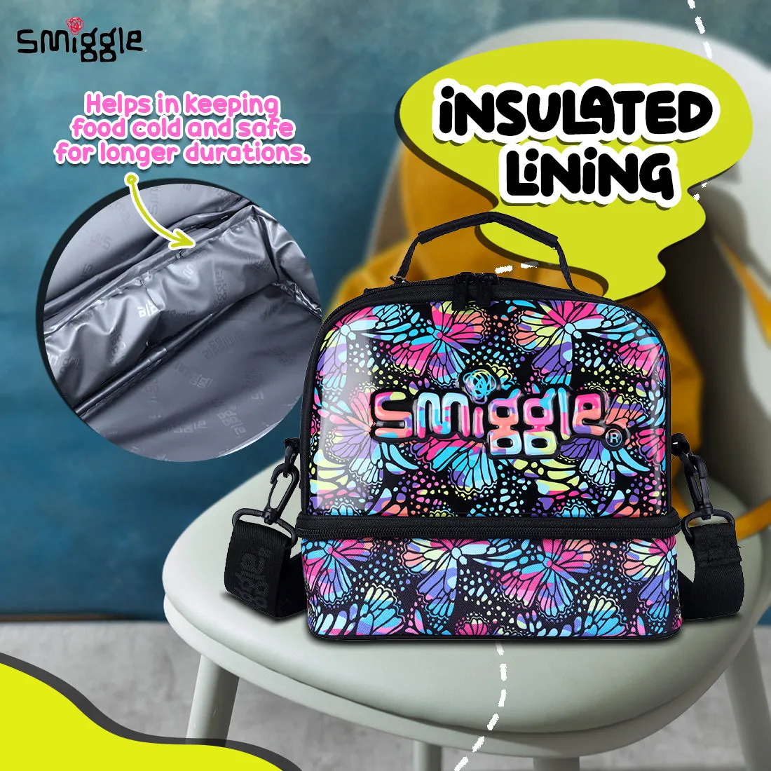Smiggle Vivid Hardtop Lunchbox (Bag) Black Mix, 3Y 