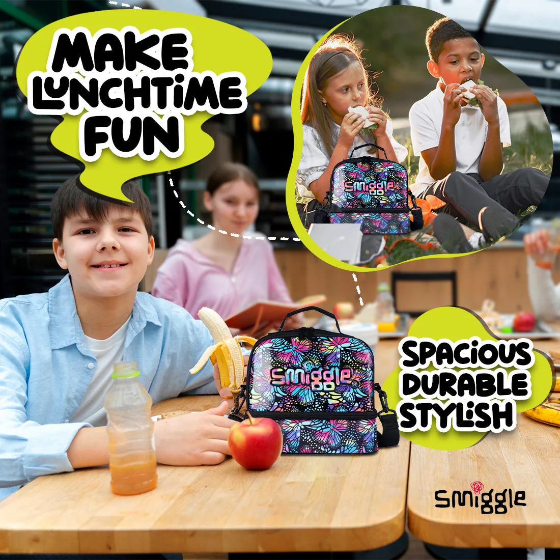 Smiggle Vivid Hardtop Lunchbox (Bag) Black Mix, 3Y 