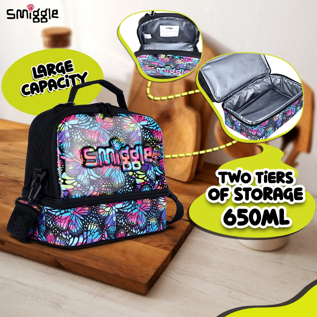 Smiggle Vivid Hardtop Lunchbox (Bag) Black Mix, 3Y 