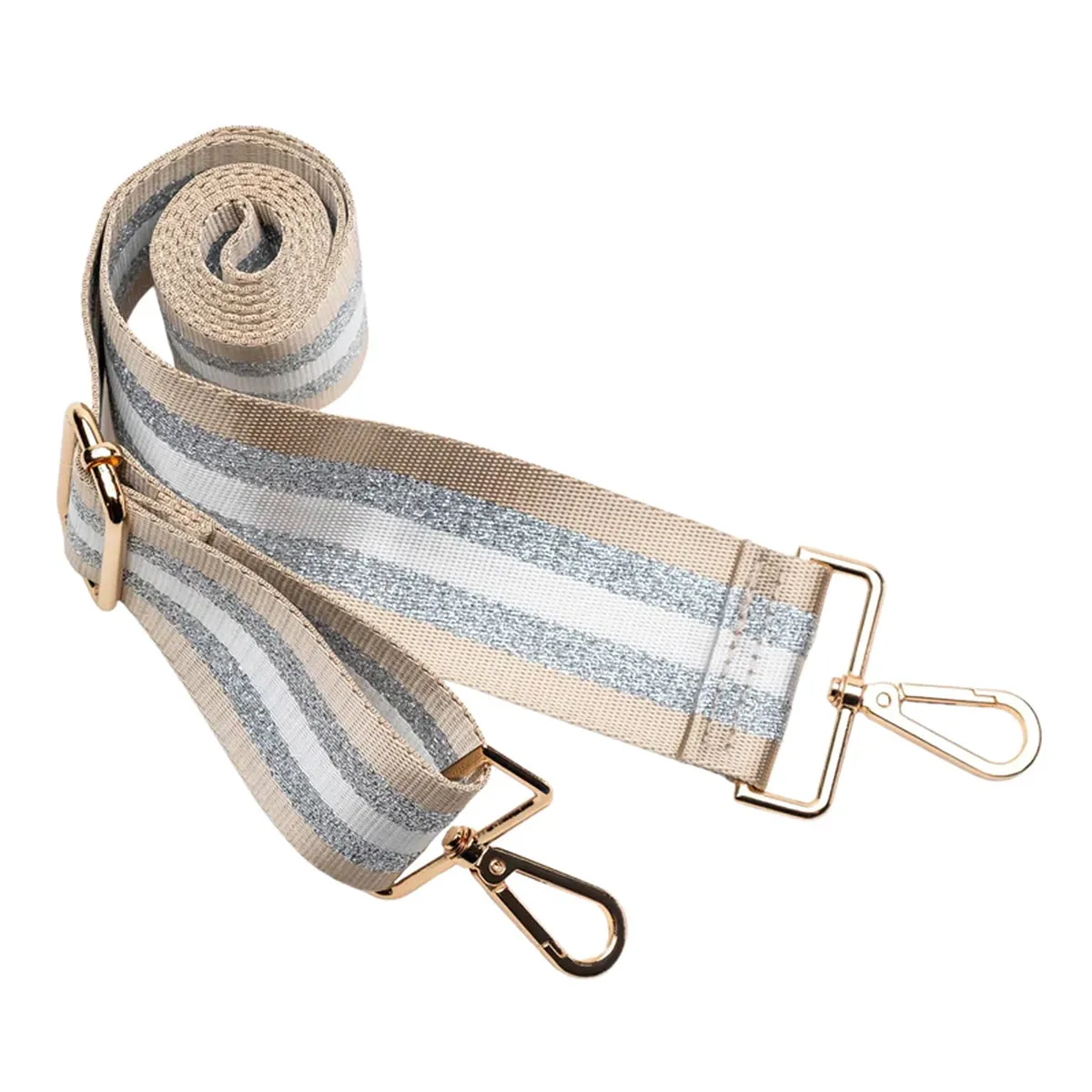 Wanderfull Water Bottle Bag Gold Metallic & Striped Strap Carrier Puffer Tote Quilted Handbag Sling Crossbody