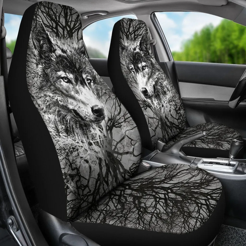 WOLF BEHIND TREE SEAT COVERS