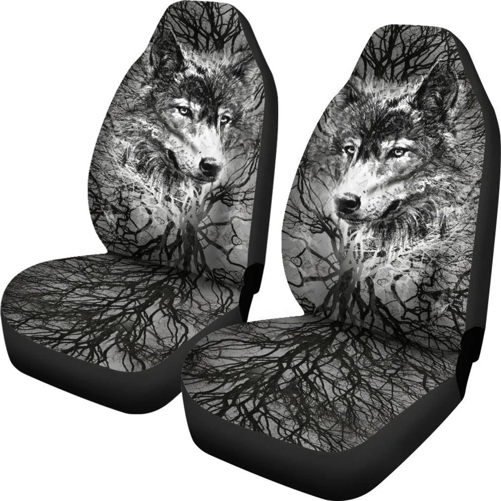 WOLF BEHIND TREE SEAT COVERS