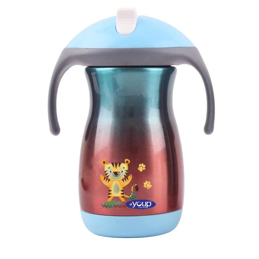 Youp Thermosteel Insulated Rainbow Blue Color Kids Sipper Bottle With Handle Franc - 350 ml -  Lion